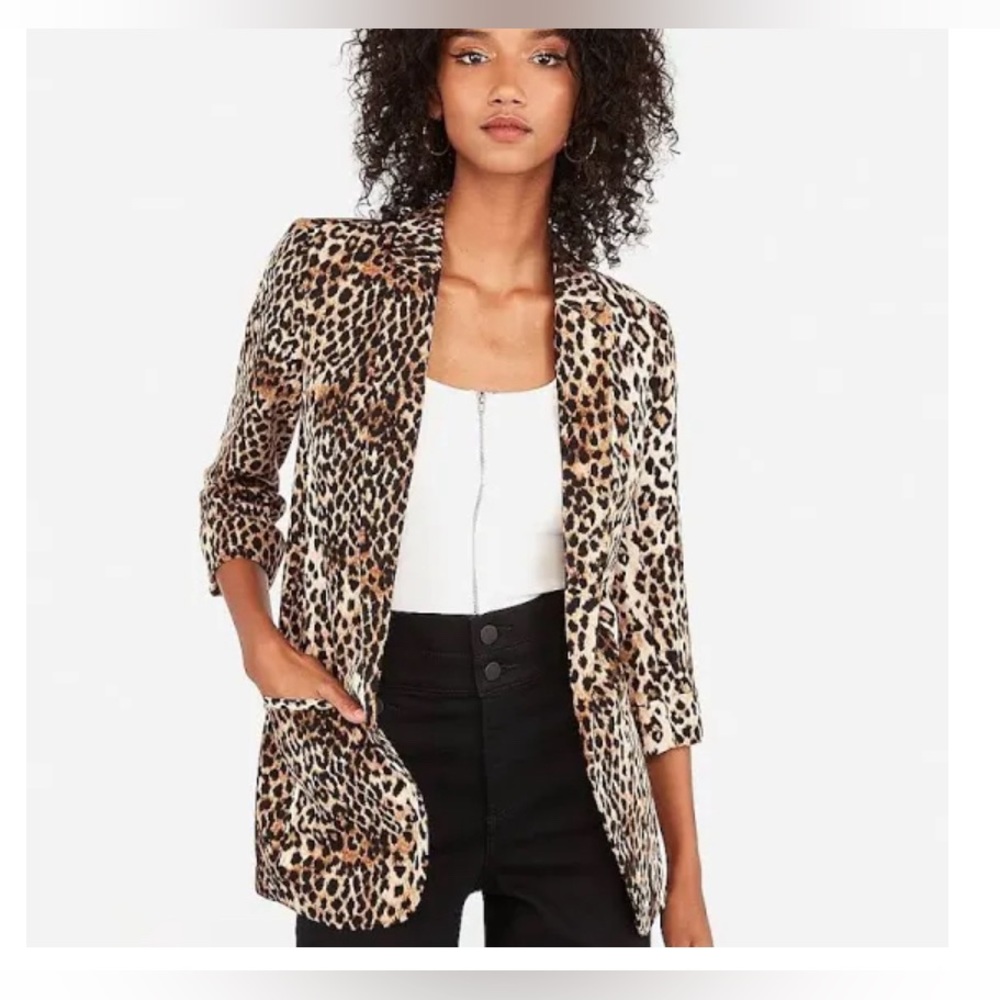 Express Leopard Print Blazer 3/4 sleeve